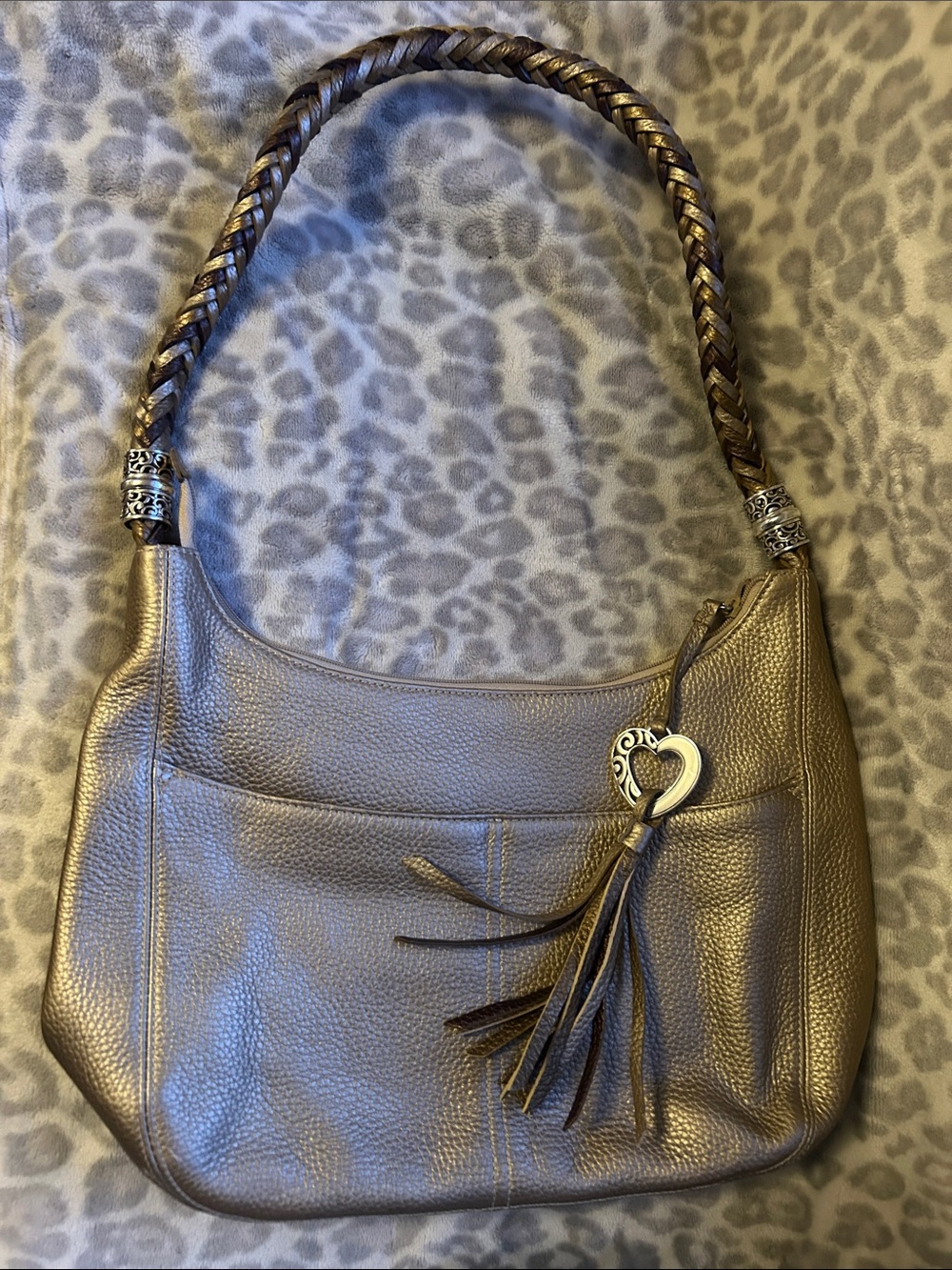 Brighton Metallic Taupe Shoulder Bag with Braided Strap